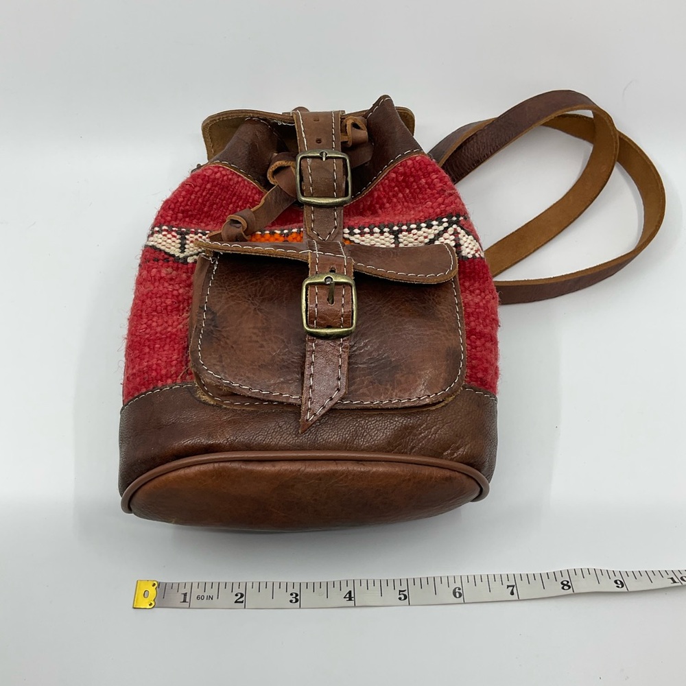 Vintage Southwestern | Tapestry Leather Mini Backpack | Boho - Picture 6 of 7